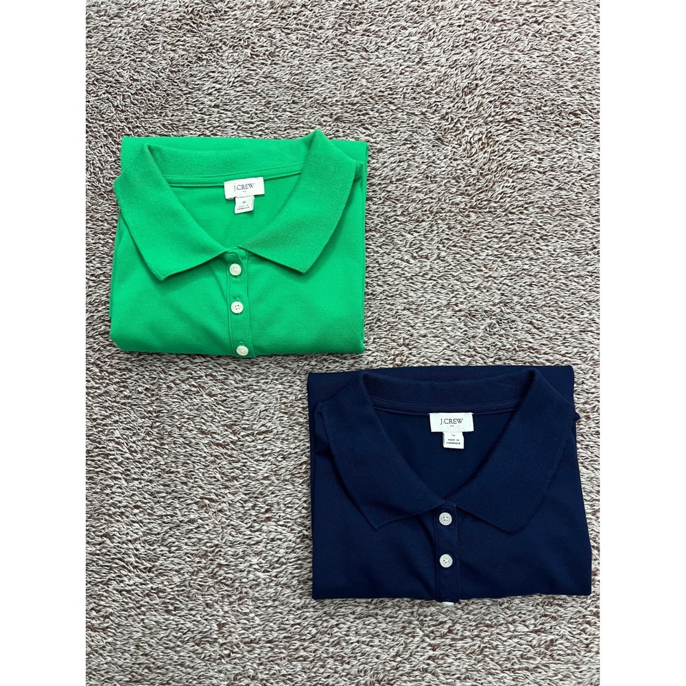 J.Crew Factory Pique Polo Shirts Womens Small Green Navy Lot of 2 BN640